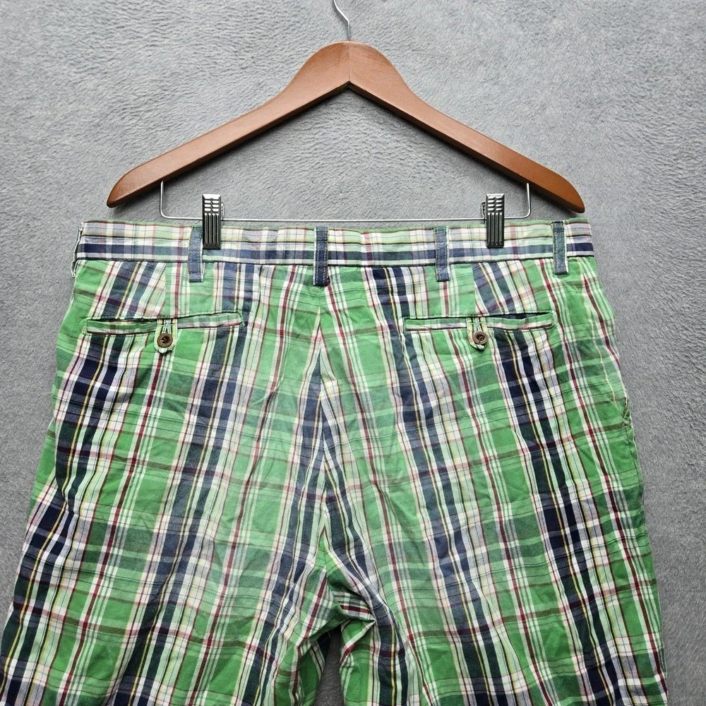 Polo By Ralph Lauren Men Shorts 36 Green Plaid Chino Button 12